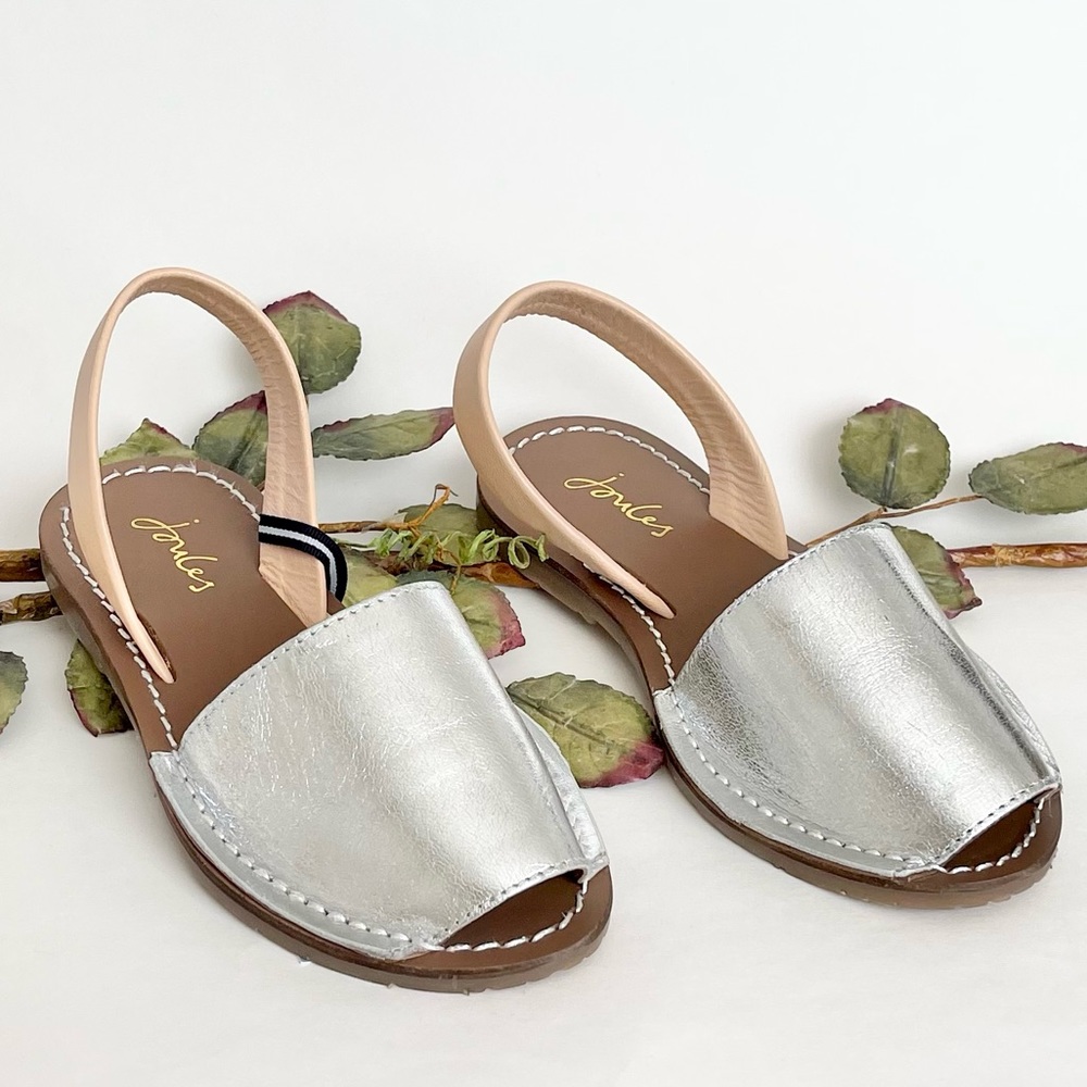 Joules Nova Menorcan Girls Metallic Silver Leather Sandals NWT Size 1